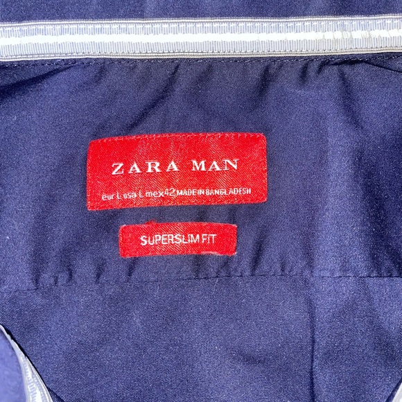 Zara Blue Button-Up Super Slim Fit Shirt - Size Large - Picture 8 of 8